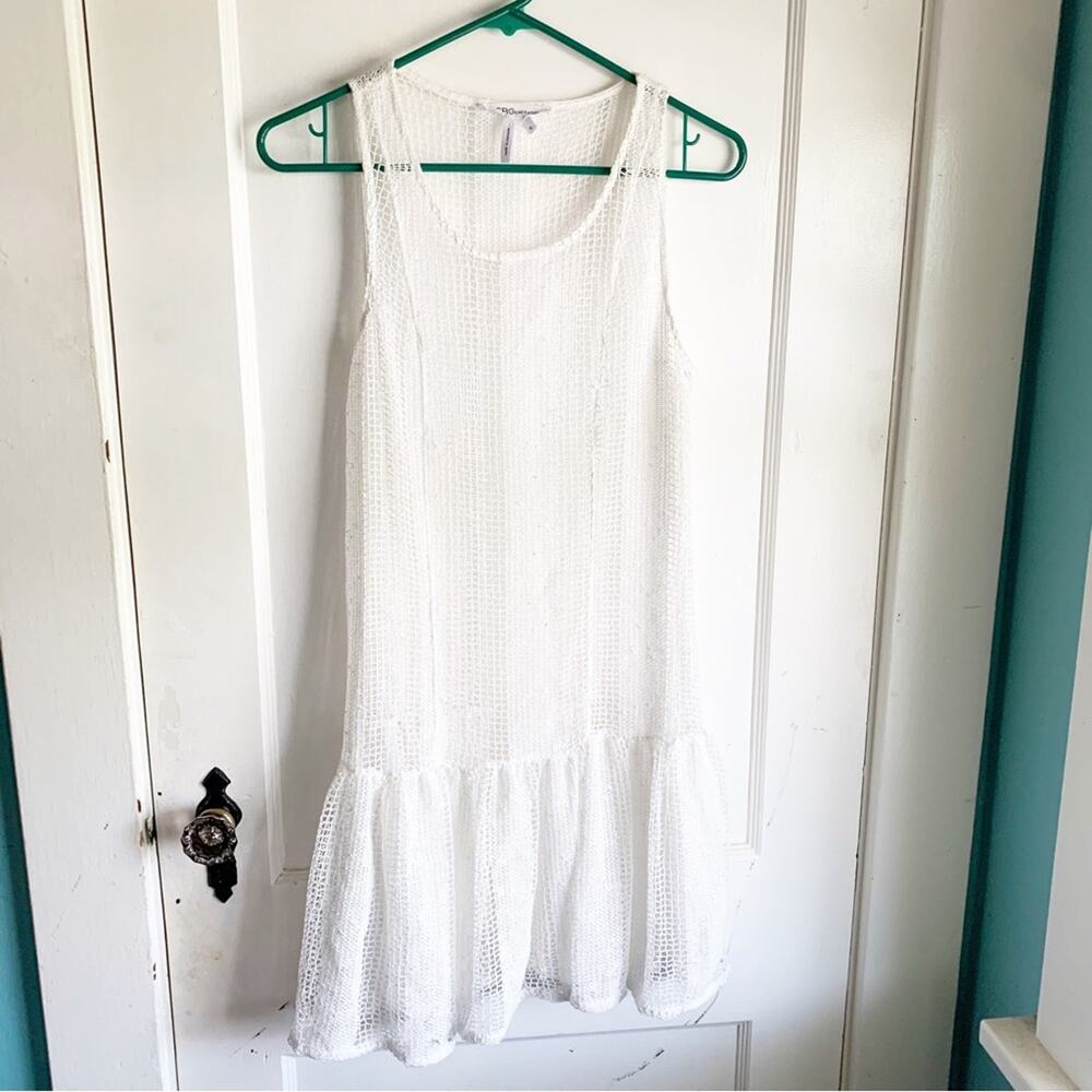 BCBGeneration White Open Knit Crocheted See Through Cover Up Slip Dress Beach M